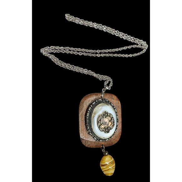 Vintage Handmade Victorian Mixed Media Pendant Necklace - Picture 2 of 8
